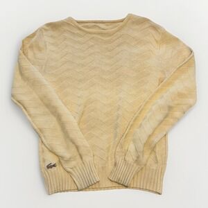 Lacoste Men's Vintage Chemise Geometric CableKnit Wool Sweater 80s Medium Luxury